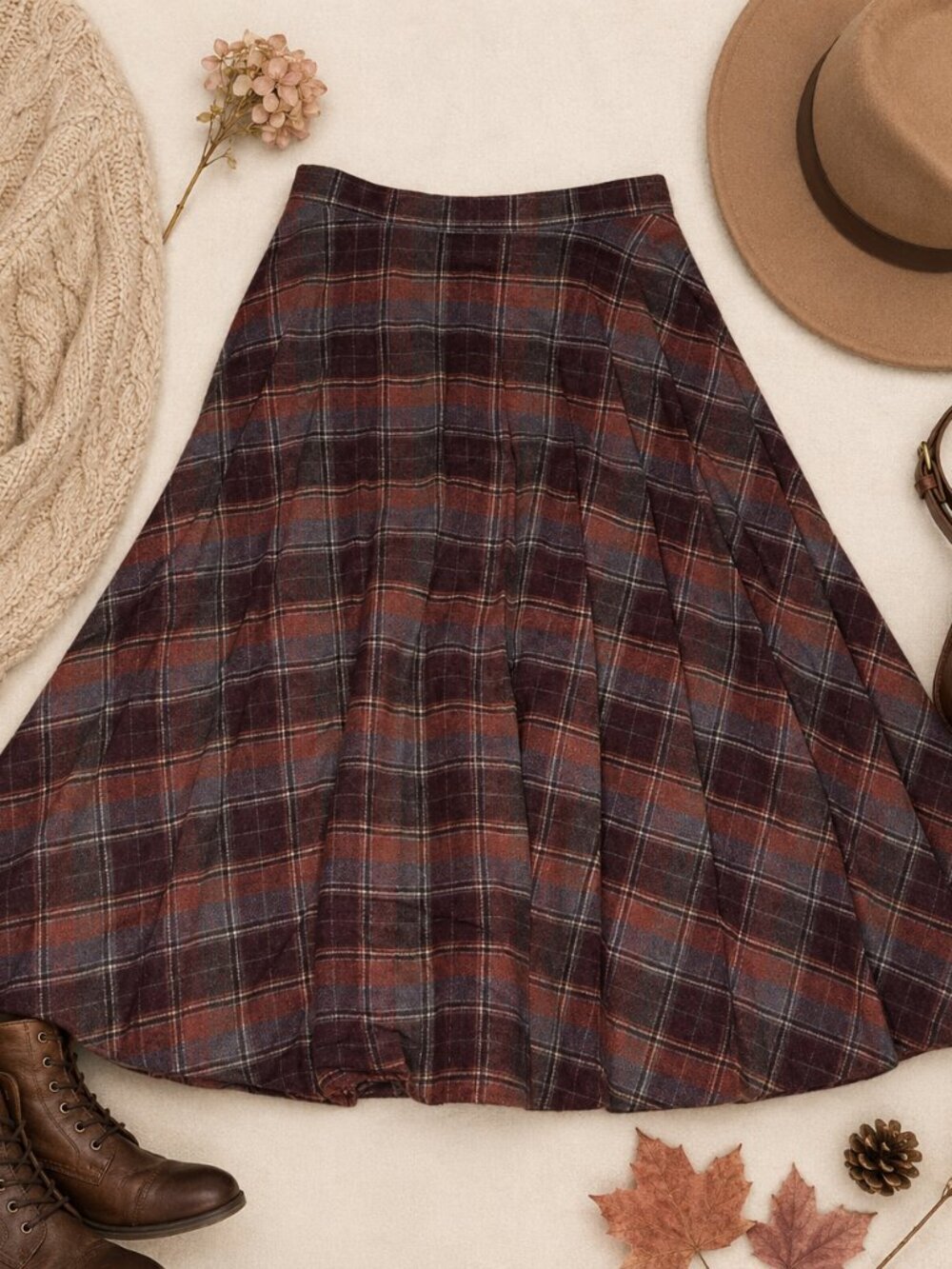 Vintage TOMBoy of California Plaid Circle Skirt Wool Blend Retro Midi